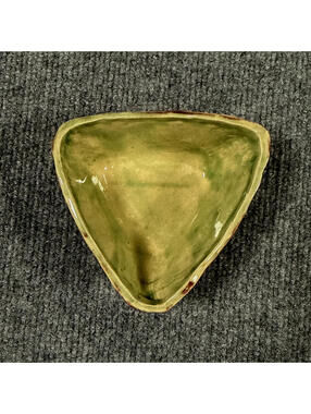Handmade Ceramic Triangle Shaped Earth Tones Green & Brown Decorative Dish Bowl